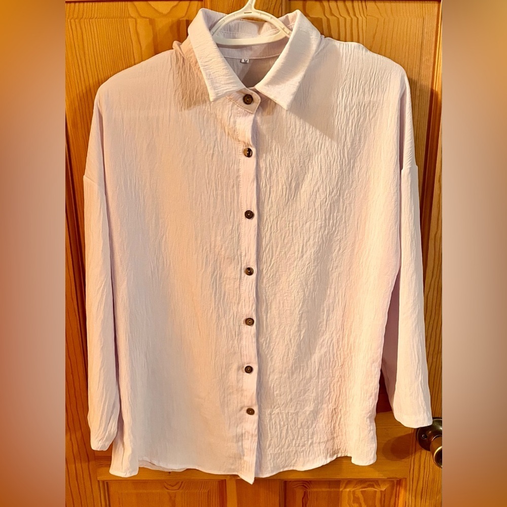 VTG 90s Coastal Cowgirl White Crinkle Gauze Blouse Oversized Travel Shirt M